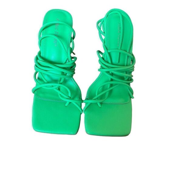 Strike a pose wrap up neon green stiletto heels, size 7 - Picture 6 of 9